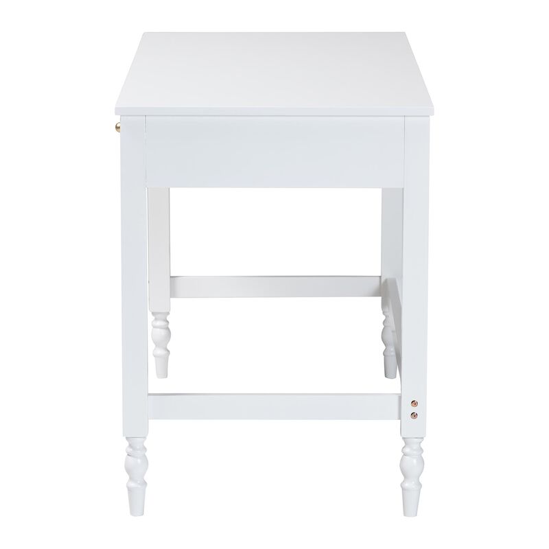 Baxton Studio Roni Writing Desk with Drawers - Modern Cottage Style Desk with Scalloped Detailing for Home Office or Vanity, White image number 4
