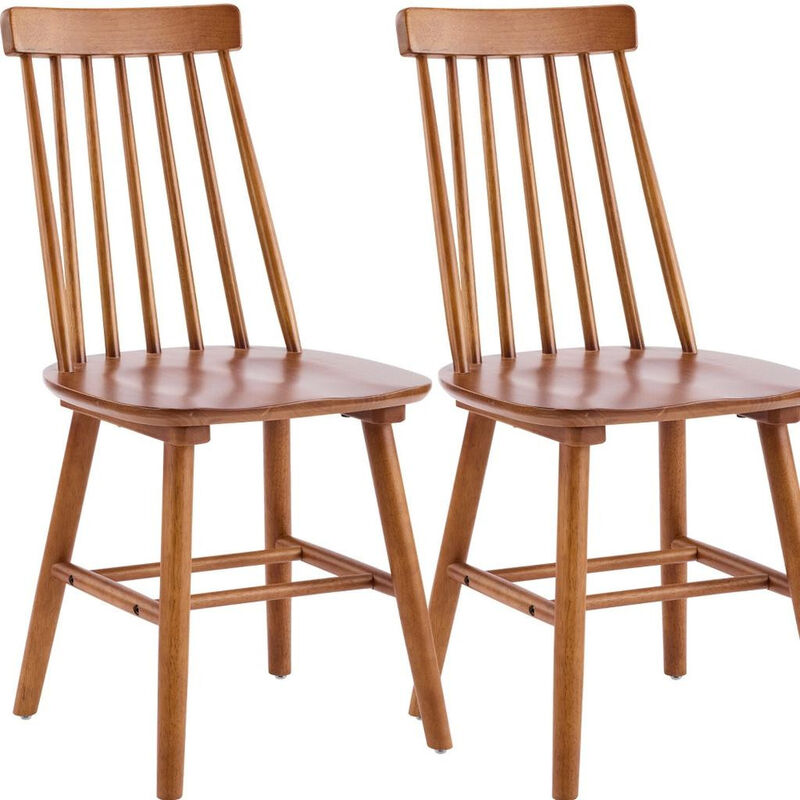 HomeRoots Set of Two Walnut Solid Wood Windsor Back Dining Side Chairs image number 2