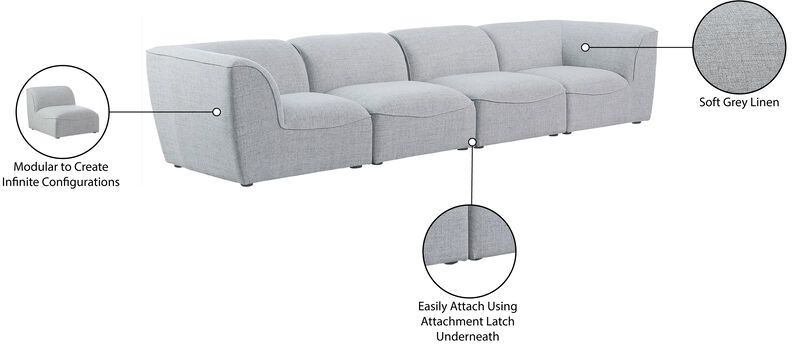 Meridian Furniture Miramar Grey Durable Linen Textured Modular Sofa image number 9