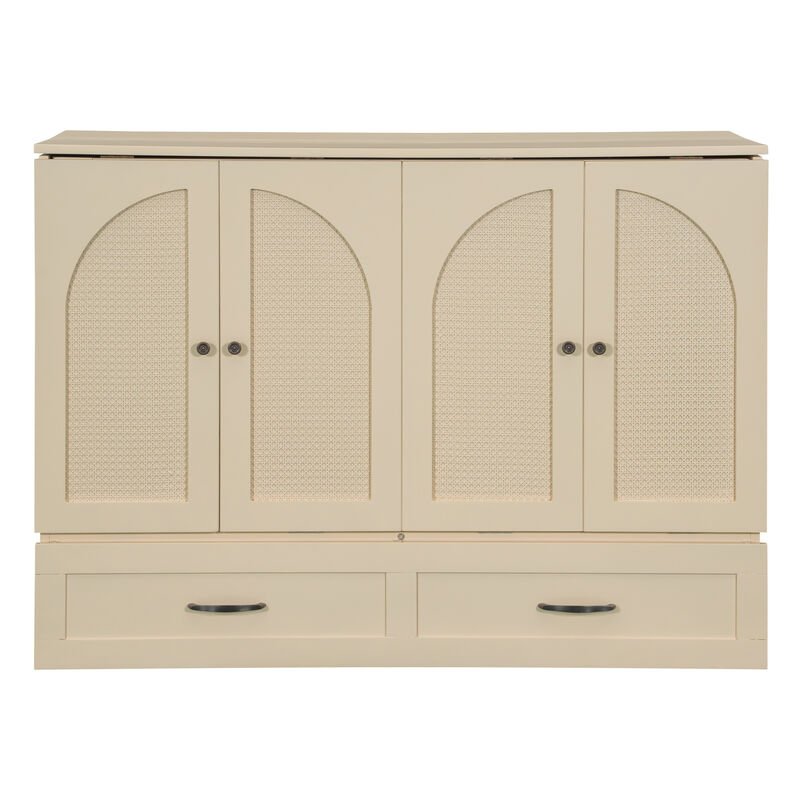 Whisen Modern Design Full Size Murphy Bed, Folded into a Cabinet with Large Drawers