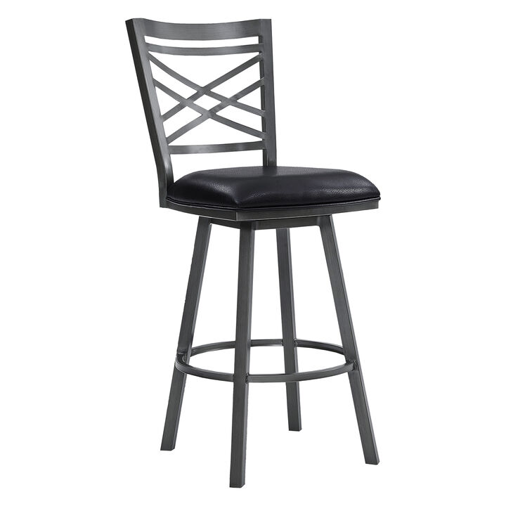 Fargo  Counter Height Metal Barstool in Mineral Finish with Black Faux Leather