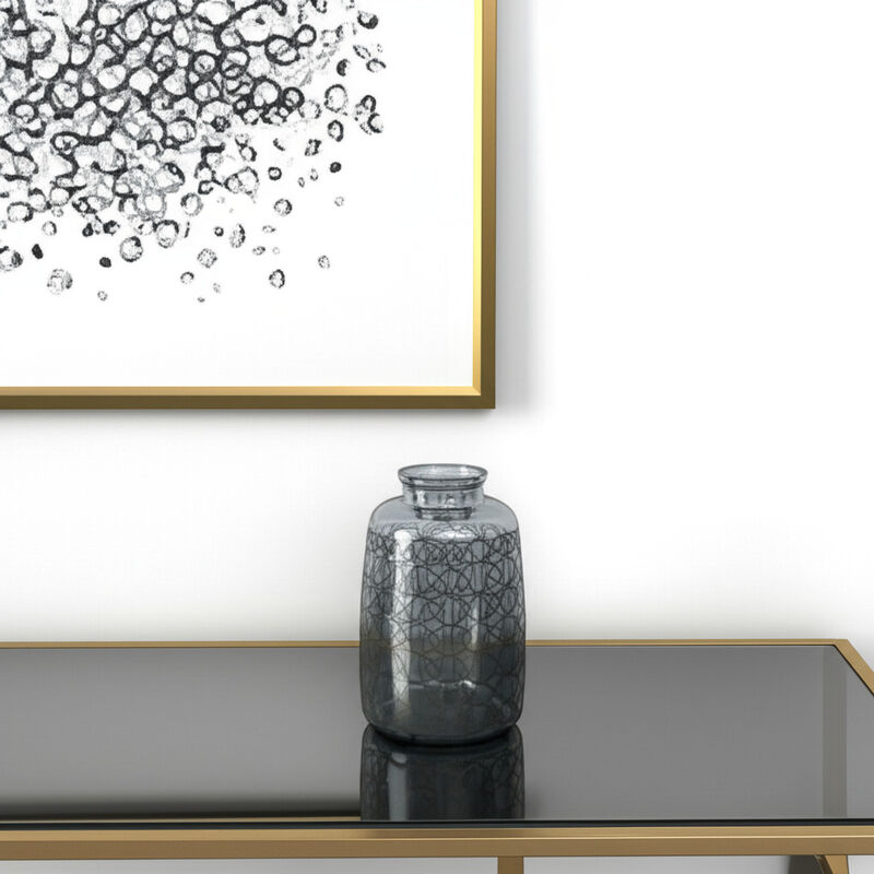 HomeRoots 12" Dark Gray Geometric Round Glass Table Vase image number 1