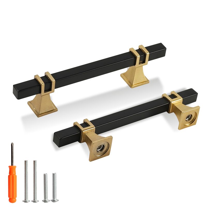 Redunest Cabinet Pulls Matte Black and Gold Cabinet Handles, 5 Pack 3-3/4 Inch Kitchen Door Cupboard Wardrobe Drawer Handles, Ca