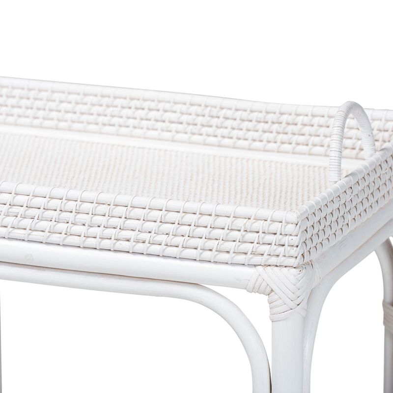bali & pari Lombok Natural Rattan Console Table - Handwoven Wicker 2-Tier Accent Table with Raised Tray Top for Living Room or Entryway image number 3