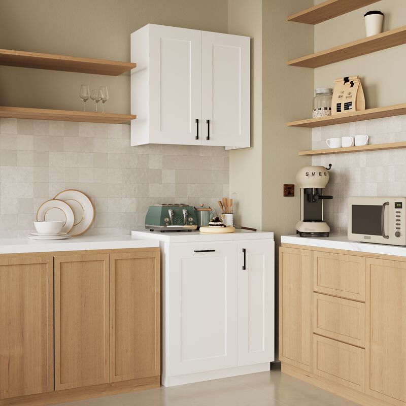 FUFU&GAGA Modern Kitchen Storage Sideboard with Tip-Drawer, Modular Cabinet Organizer, Black Metal Handles (30 in. W x 24.2 in. D x 64.6 in. H), White