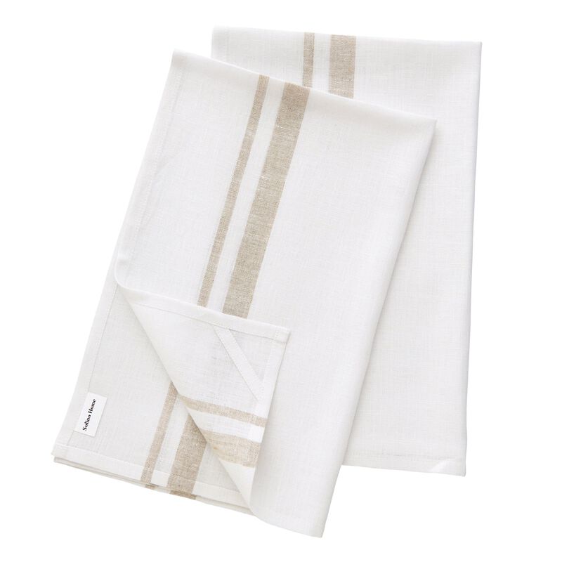Christmas Linen Kitchen Towels 17 x 26 in Set of 2 - French Stripe, Solino Home