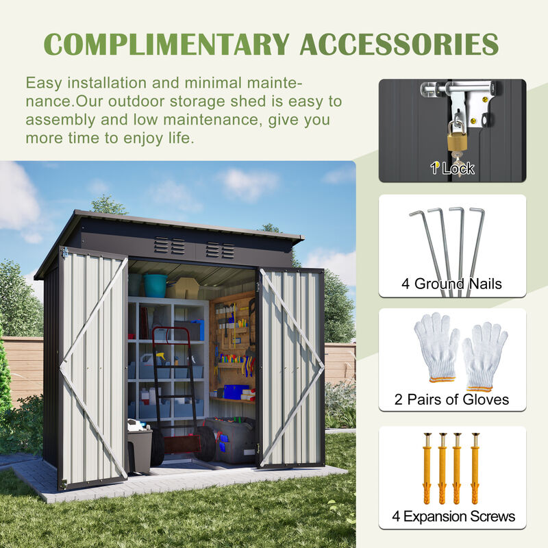WOW PIONEER Durable All-Weather 6x4 ft Outdoor Storage Shed for Garden Backyard Lawn Multi-Purpose Storage for Tools Pet Supplies and More image number 7