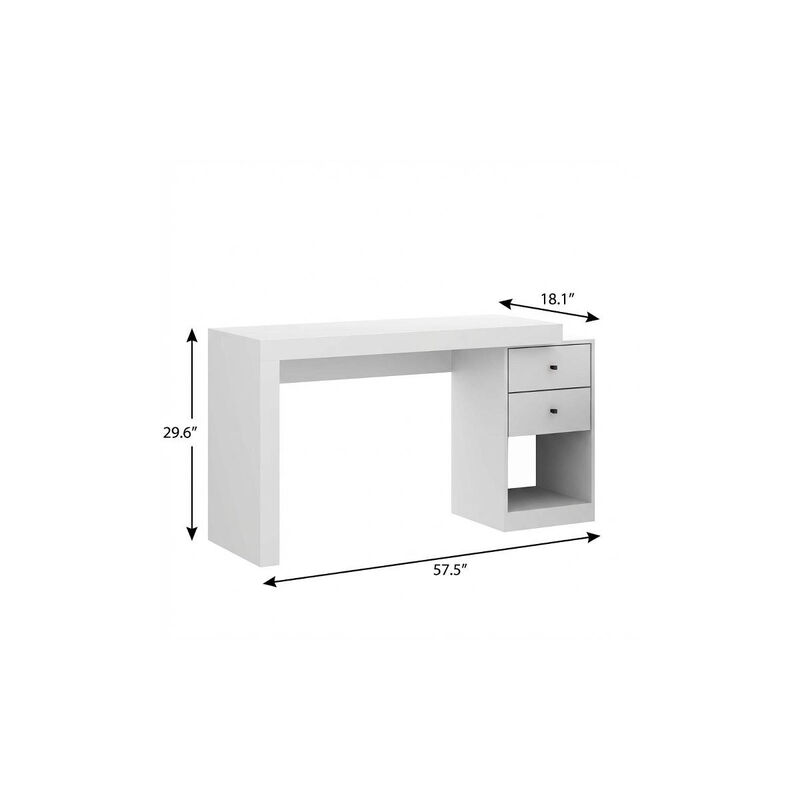 HomeRoots 58" White Wood Pedestal Writing Desk With Two Drawers image number 5