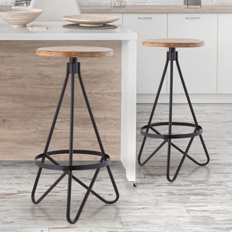 Spiroa Modern Industrial Metal Backless Circular Bar Stool