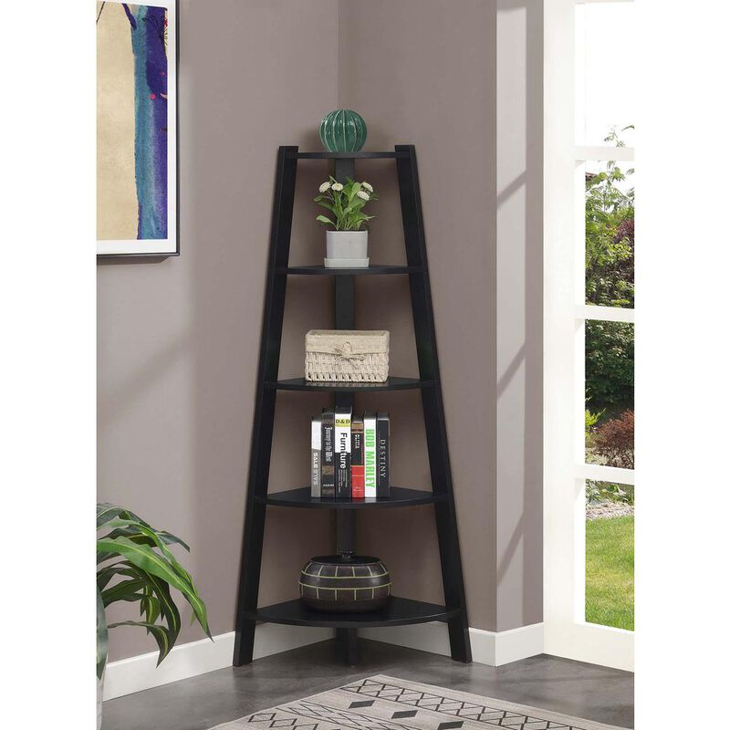 Convenience Concepts Newport 5 Tier Wide Corner Bookcase, Black
