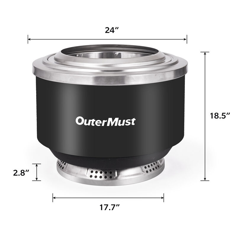 OuterMust Outdoor 24 Inch Smokeless Fire Pit with Stand Wood and Pellets Outdoor Fireplace with Ash Pan，Stainless Steel