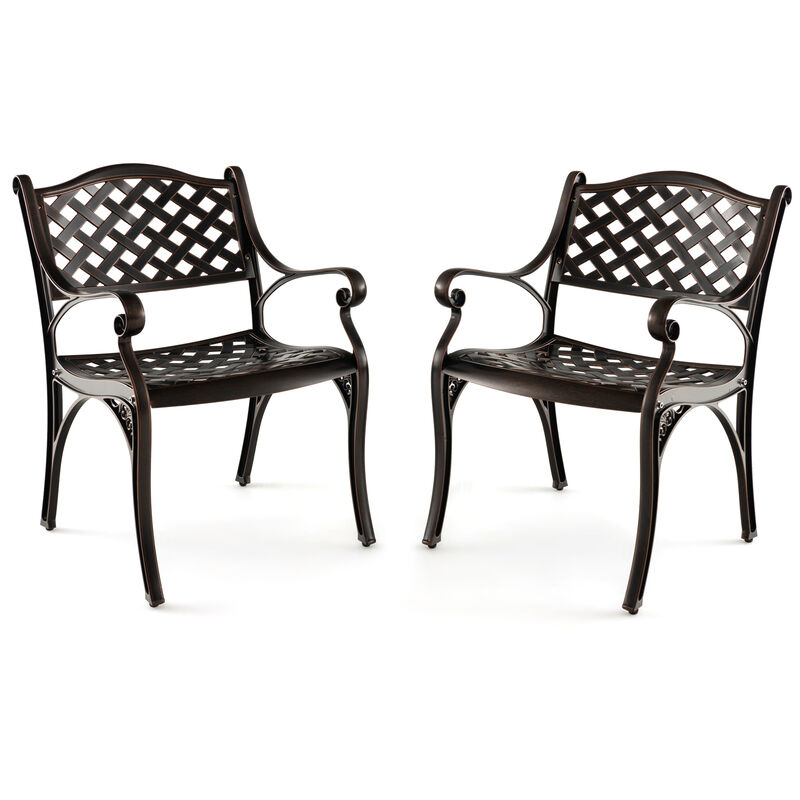 Cast Aluminum Patio Chairs Set of 2 Dining Chairs with Armrests Diamond Pattern