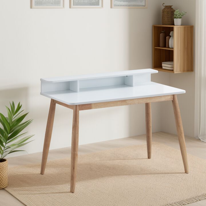 GOODSILO Mid-Century Modern Writing Desk with Hutch and Storage Shelves for Home Office Workstation