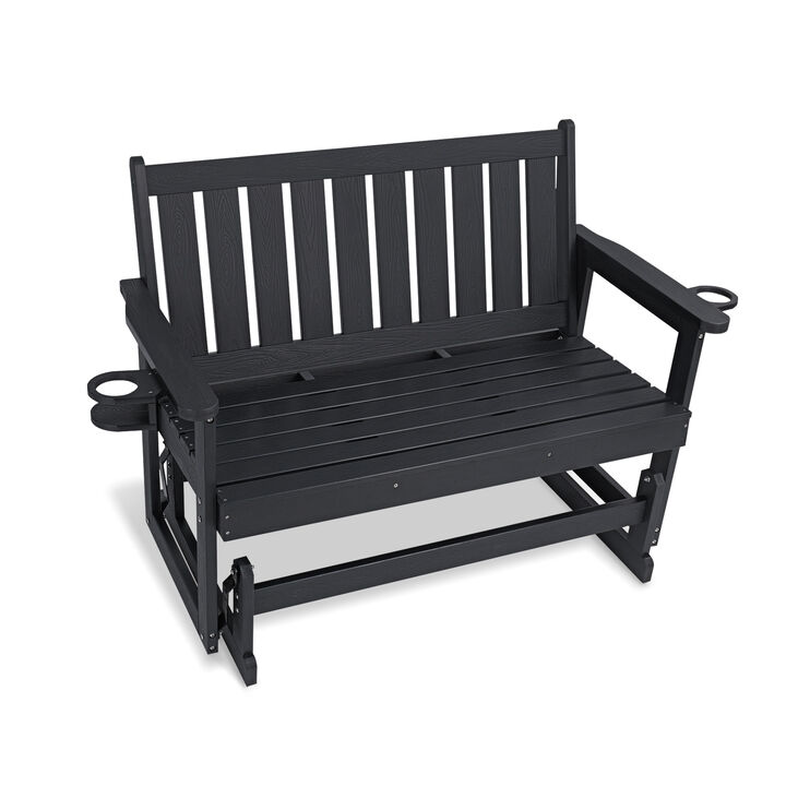 Poly Lumber Patio Glider Bench, Durable HIPS Material, Weather-Resistant Swing Bench for Outdoor Porch Garden