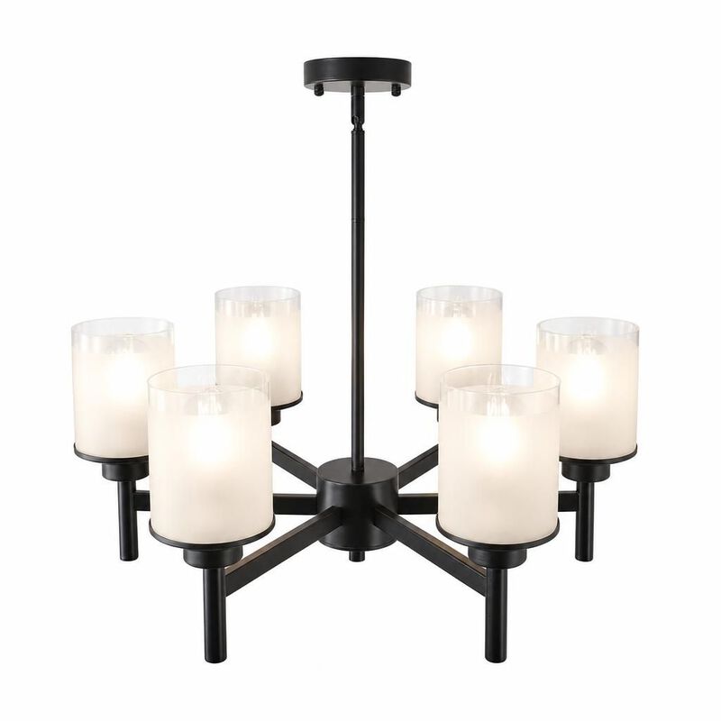 ELEMENT ACE Frosted Glass Adjustable Height Farmhouse Industrial Chandelier Ceiling Light Fixture for Dining Room, Foyer. Living Room and High Ceilings image number 0