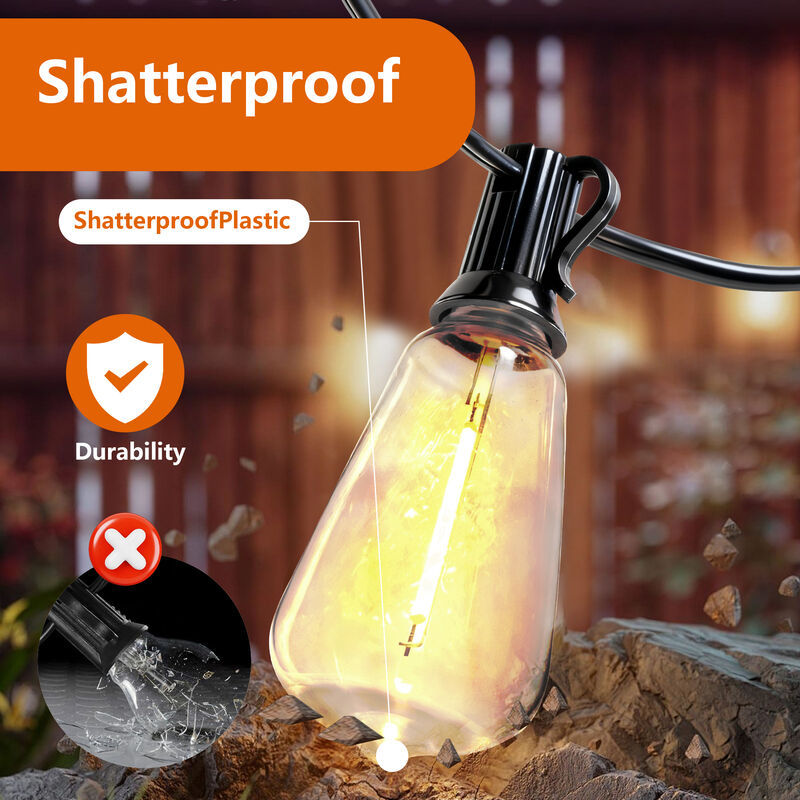 15-Light 60 ft. Outdoor Solar Powered Integrated LED Edison String Light image number 3