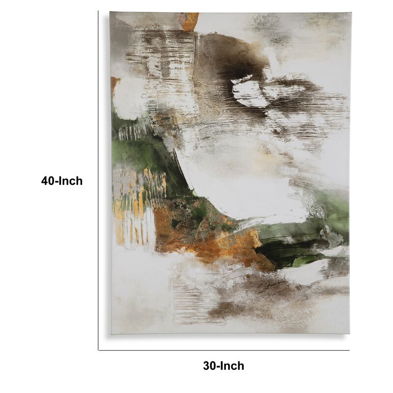 30 x 40 Modern Wall Art Painting, Giclee Nature Inspired, Green White - Benzara