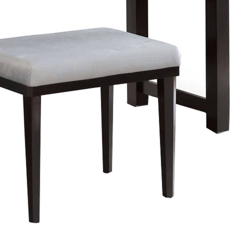 Jexo 3pc Cherry Vanity Table Set with LED Mirror, 3 Drawer, Gray Padded Stool image number 4