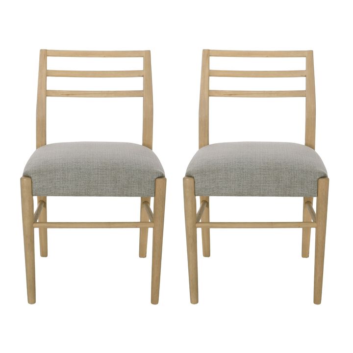 Piny Dining Side Chair Set of 2, Gray Padded Seat, Wood Ladderback