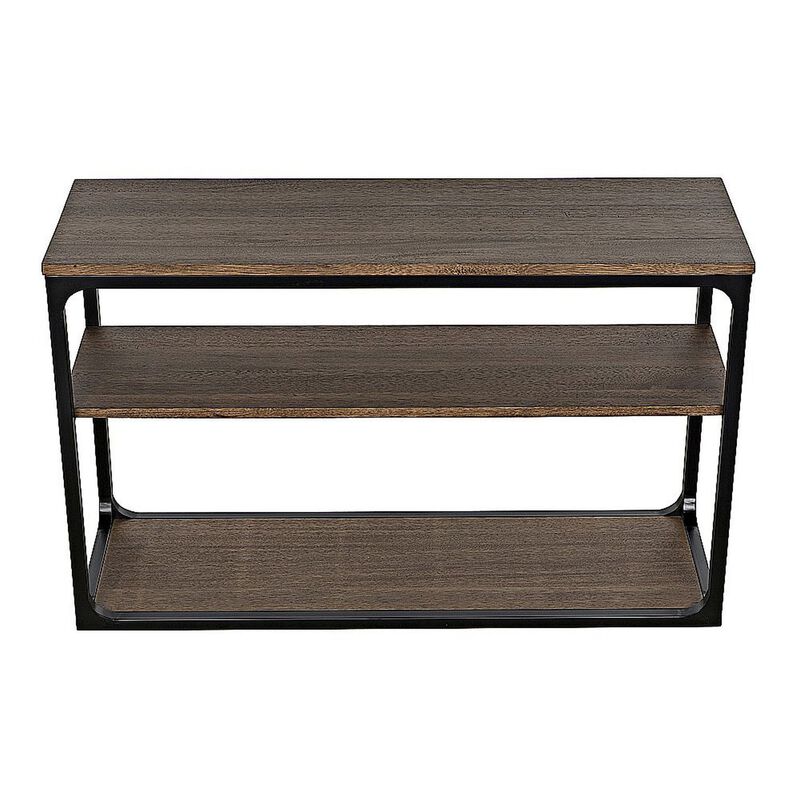 Novie Console, Small, Black Steel with Dark Walnut