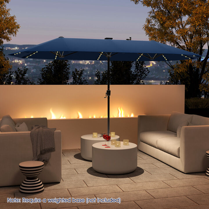 Large Patio Umbrella with LED Solar Lights and Crank Handle