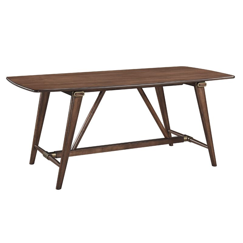 Manny Dining Table with Picnic Style Trestle Base, Walnut Wood 71 Inch