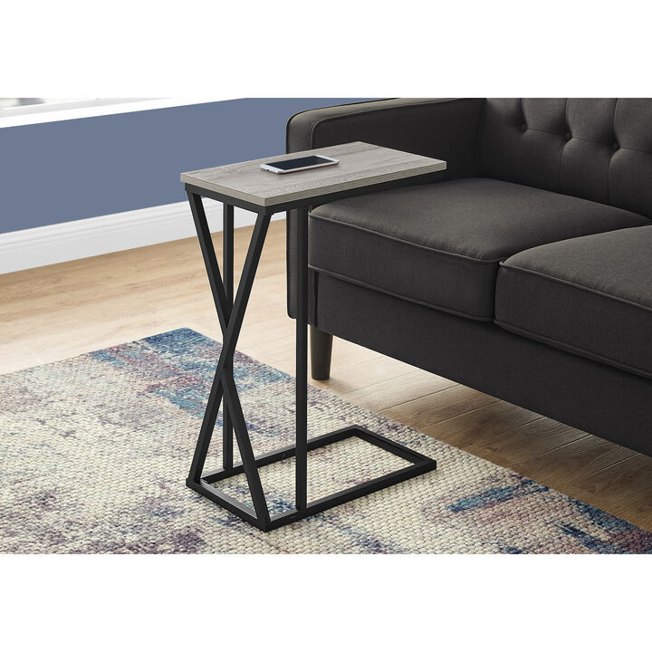 Monarch Specialties I 3248 Accent Table, C-shaped, End, Side, Snack, Living Room, Bedroom, Metal, Laminate, Grey, Black, Contemporary, Modern