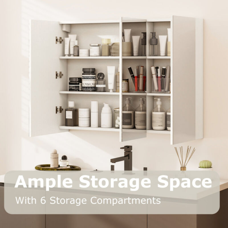 Frameless Bathroom Wall Mounted Mirror Cabinet with 3 Doors and Adjustable Shelves image number 7