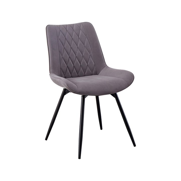 22 Inch Modern Side Chair, Set of 2, Gray Vegan Faux Leather, Swivel Seat-Benzara