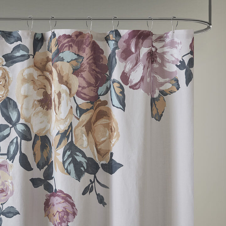 Gracie Mills Mata Floral Print Cotton Boucle Shower Curtain