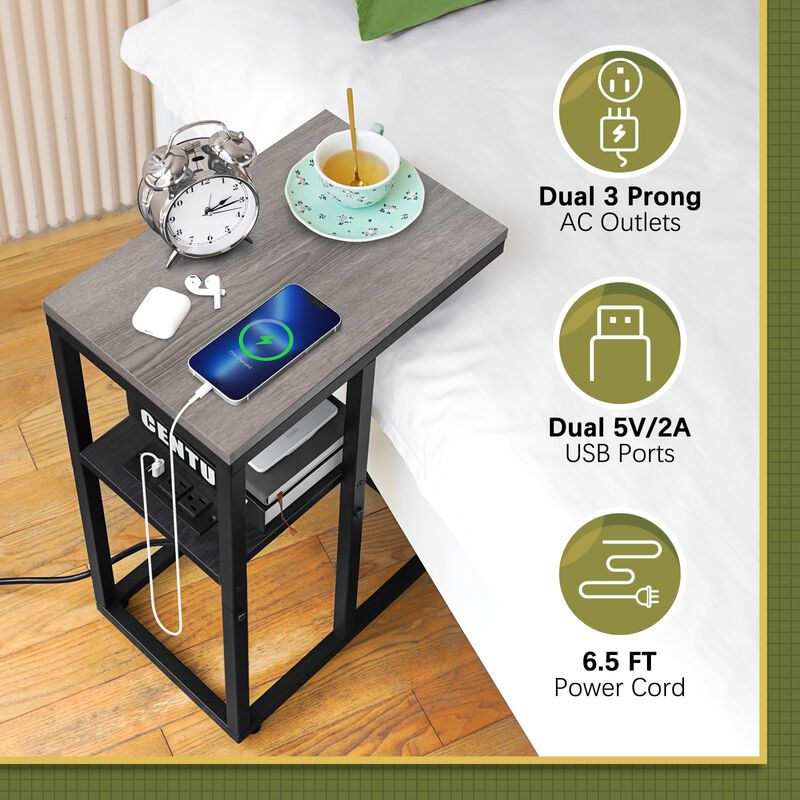 Yoobure LED C Shaped End Table with Charging Station, Small Side Tables for Living Room Bedroom, TV Tray Table with USB Ports an