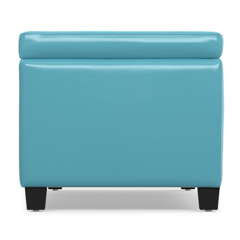 Avalon 48 inch Wide Contemporary Rectangle Storage Ottoman Bench in Soft Blue Vegan Faux Leather, Assembled image number 4