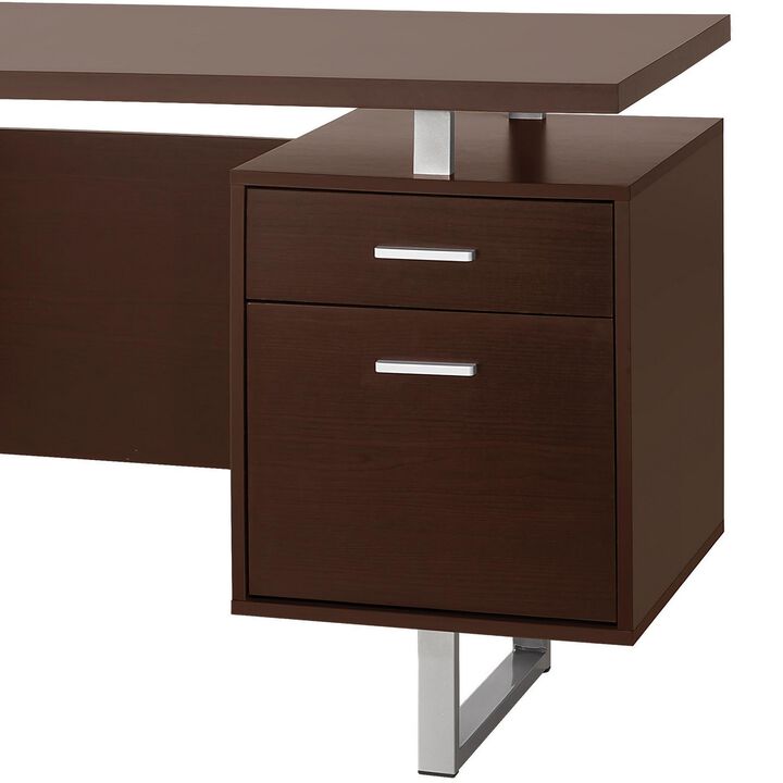 Double Pedestal Office Desk With Metal Sled Legs, Brown-Benzara