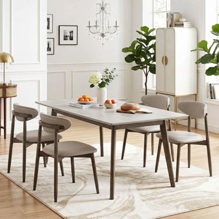 4 Pack Modern Wooden Dining Chairs with Upholstered Curved Backrest