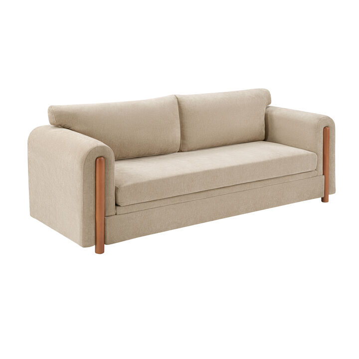 Merax Modern 3-Seater Chenille Sofa with Sculptural Curved Armrests & Rubber Wood Accents