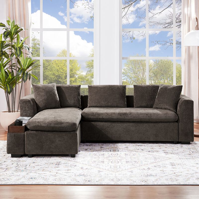 Whisen 93.7" L-Shaped Sectional Sofa, Chenille Couch with Wooden Storage, American Design for Living Room, Apartment image number 4