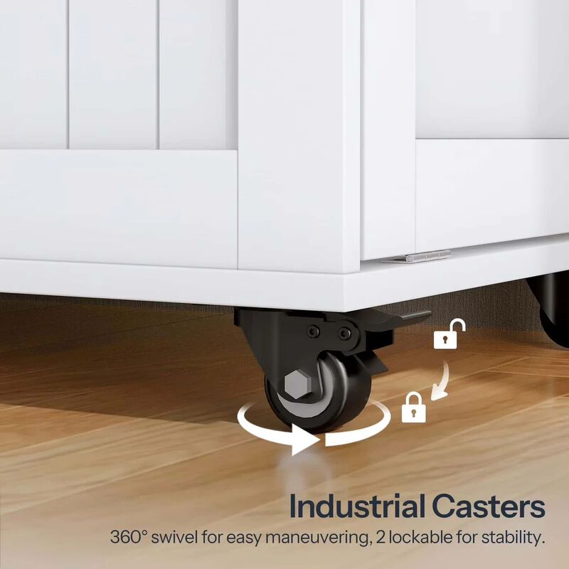 Portable Kitchen Island with Charging Station and Built-In Trash Cabinet-White image number 4