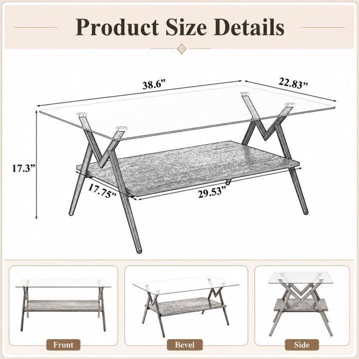GOODSILO Modern Rectangle Coffee Table with Tempered Glass Top, Sturdy Metal Legs, Easy Assembly, Durable Versatile Living Room Accent Furniture