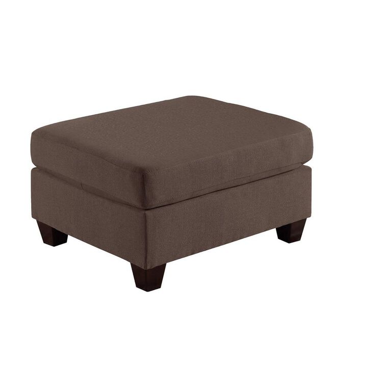 32 Inch Modern Square Ottoman with Foam Seating, Coffee Brown Linen Fabric-Benzara