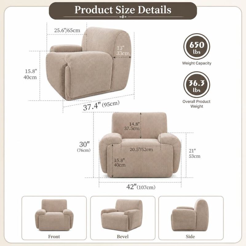 GOODSILO 42 Inch Wide Upholstered Comfy Deep Seat Accent Armchair, Modern Single Reading Lounge Chair for Living Room Bedroom Apartment Dorms image number 1