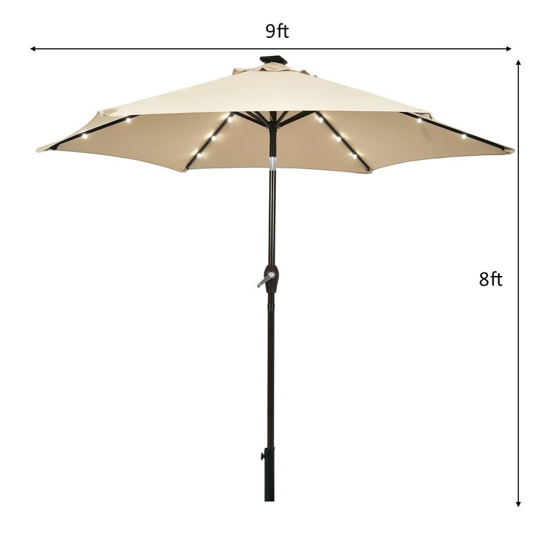 Mondawe 9 Feet Solar LED Lighted Patio Market Umbrella with Tilt Adjustment without Base