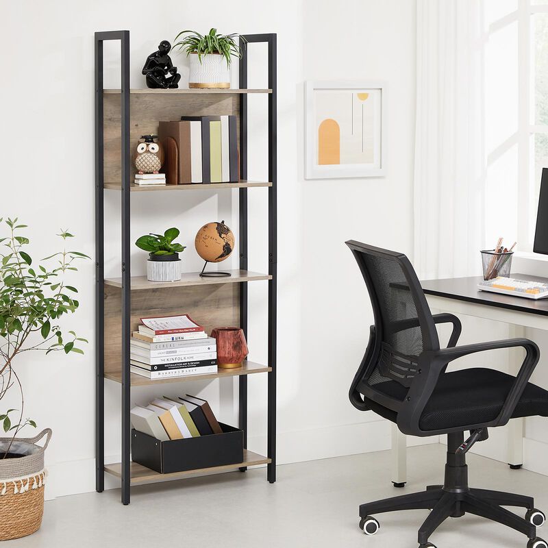 Modern 5-Tier Bookcase with Metal Frame &ndash; Open Shelf Storage Rack for Books, Decor and Plants