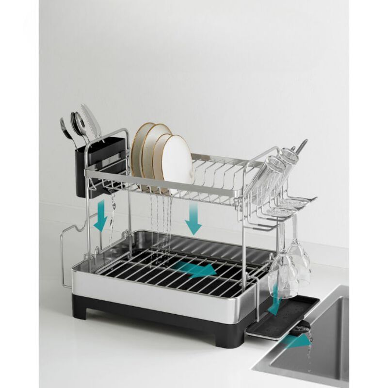 2-Tier Dish Rack with Draining Tray Space-Saving Stainless Steel Design image number 1