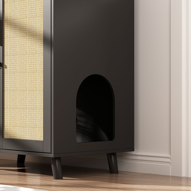 Modern Cat Litter Box Enclosure for Rooms, Black Hidden Litter Box Furniture Cat Washroom Storage with Lock Sisal Door image number 4