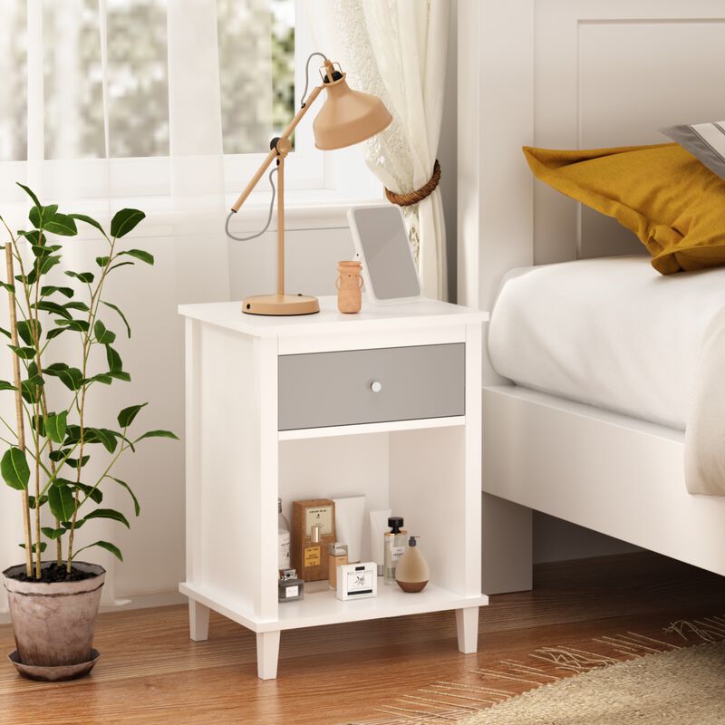 26.8" Assembled Wooden Nightstand 1-Drawer 1-Shelf for Kids Adults image number 1