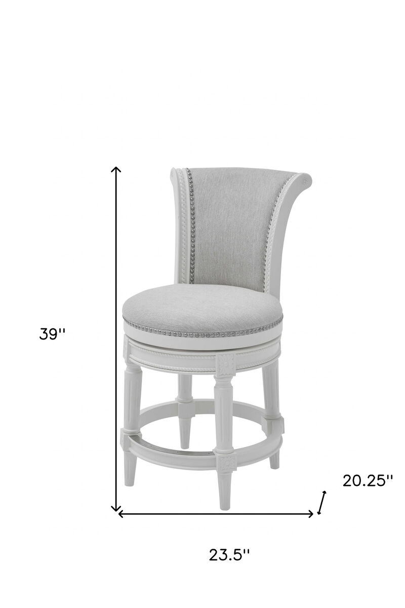 Hivvago 39 Inch Light Gray and White Fabric Counter Height Swivel Bar Chair