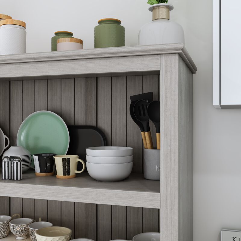 47.2 in. W x 63 in. H, Wood Grain Gray, 3-Tier Open Shelves, Standard Bookcase with 2 Drawers for Storage