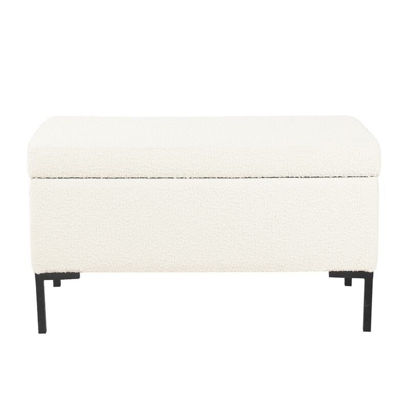Ray Storage Bench Ottoman, Cream White Boucle, Metal Legs, 32 Inch
