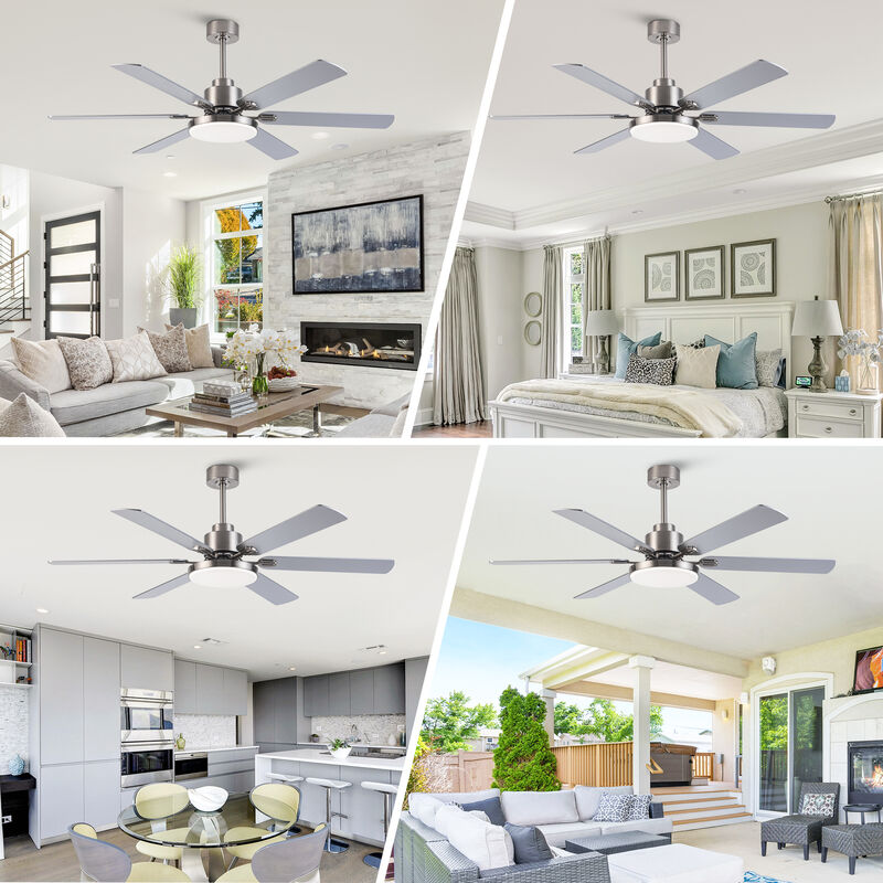 60" Modern Brushed Nickel Ceiling Fan with LED and Remote