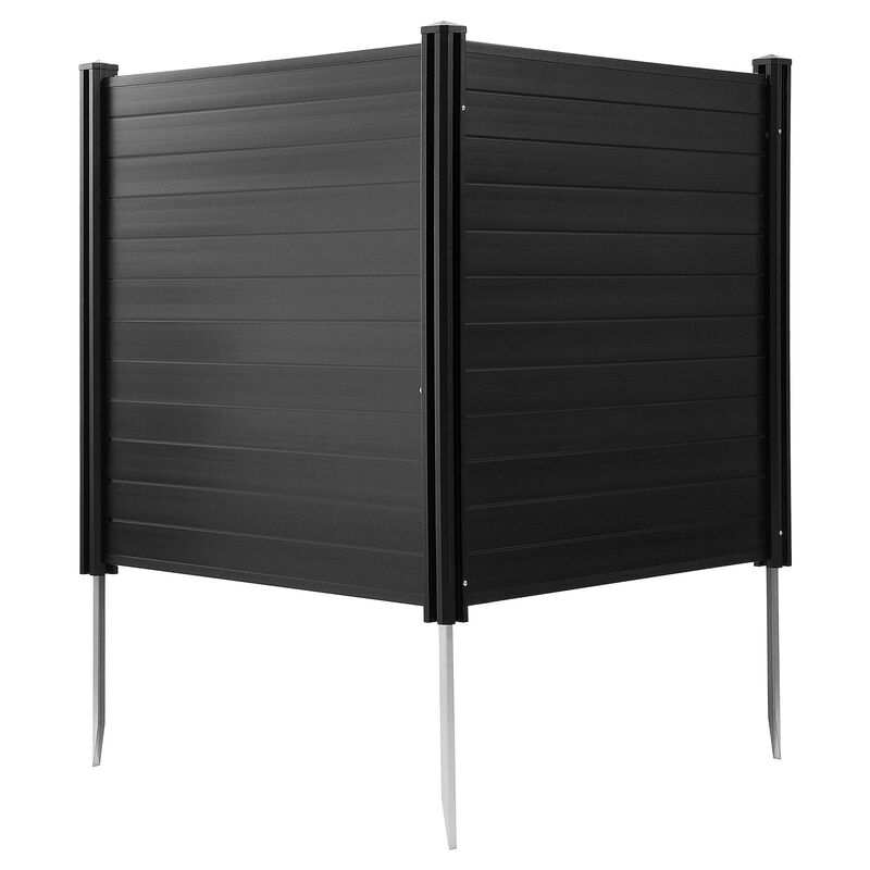 2-Panel Horizontal Vinyl Privacy Screen with Ground Stakes for A/C Units and Trash Cans-Black image number 0